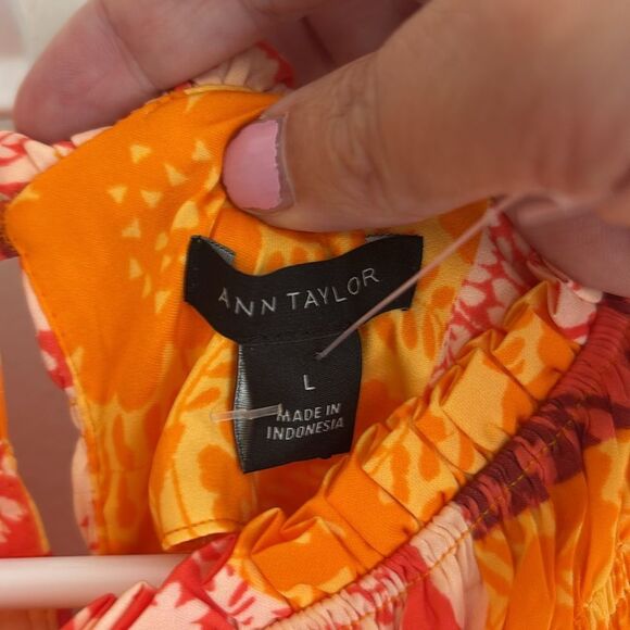 Ann Taylor Women’s Patchwork Floral Maxi Dress Tangelo Boho tropical Large NWT - Picture 7 of 13